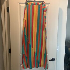 Multicolored Wrap Maxi Skirt Asymmetrical